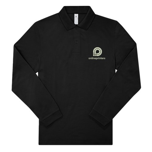 Schwarzes Langarm-Poloshirt aus Baumwolle für Herren.