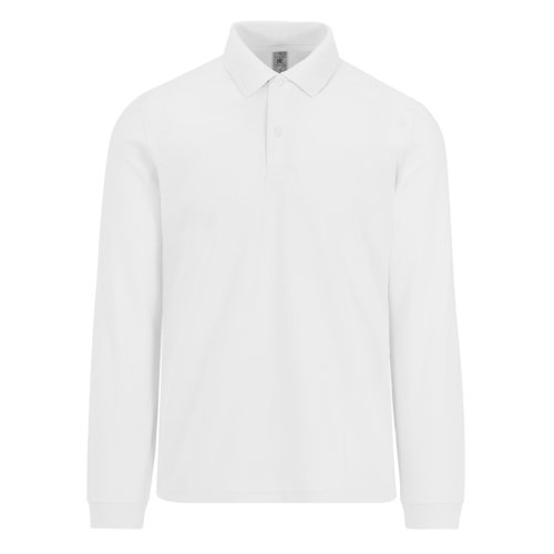Weisses Baumwoll-Poloshirt mit langen Ärmeln für Herren.