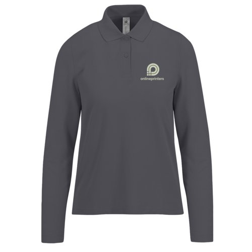 Graues Damen Poloshirt mit langen rmeln.