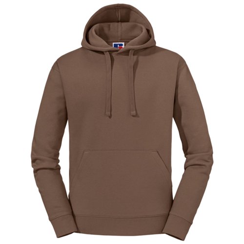 Brauner Baumwoll-Polyester-Hoodie für Herren mit Kängurutasche.