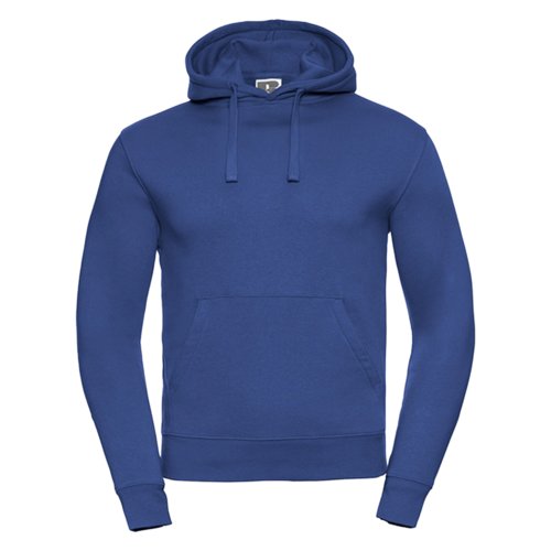 Blauer Baumwoll-Polyester-Hoodie für Herren mit Kapuze und Kängurutasche.