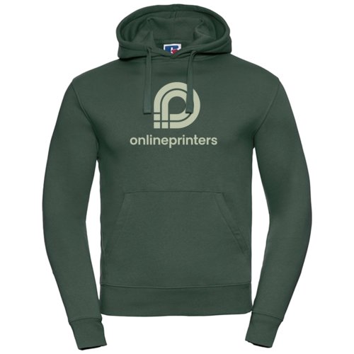 Dunkelgrner Hoodie aus Baumwolle fr Herren mit Kapuze und Kngurutasche.