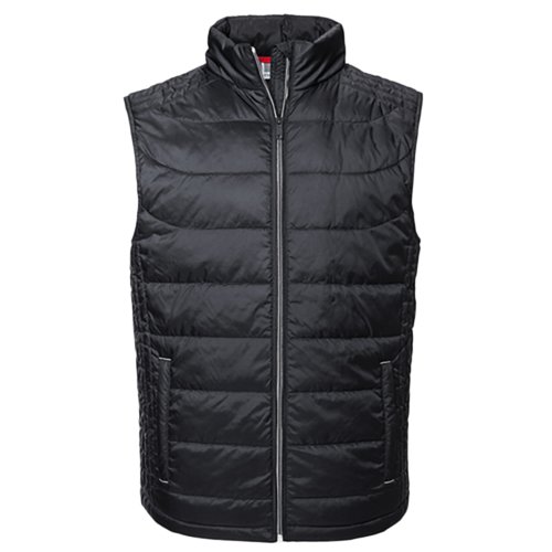 Schwarze Steppweste aus Polyester mit durchgehendem Reißverschluss.