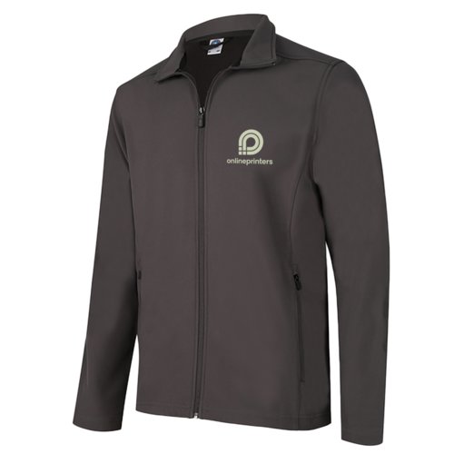 Graue Softshelljacke mit durchgehendem Reiverschluss und zwei Schichten fr Herren.