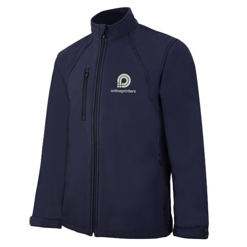 Blaue Softshelljacke fr Herren mit Reiverschluss und Seitentaschen.
