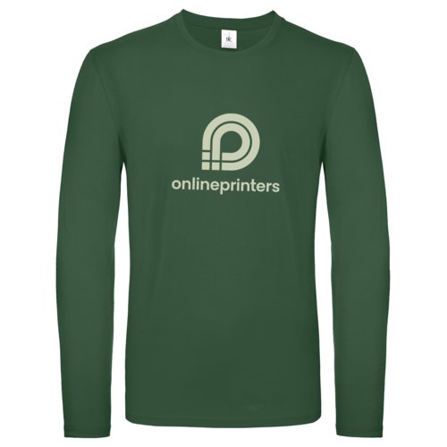 Grnes Baumwoll-Langarmshirt fr Herren mit Rundhalsausschnitt.