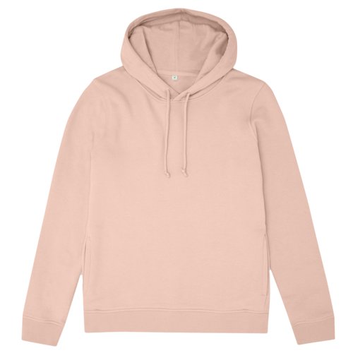 Hellrosa Hoodie aus Bio-Baumwolle und recyceltem Polyester mit Kapuze und Kordelzug.