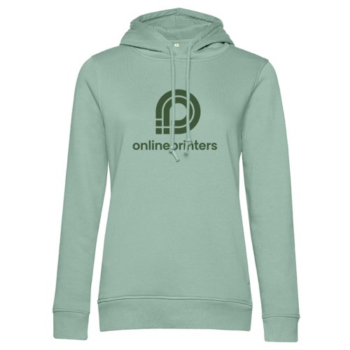 Grner Baumwoll-Hoodie fr Damen mit Kapuze und Kordelzug.