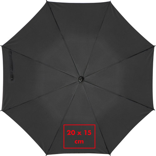 Schwarzer Regenschirm mit manuellem Öffnungsmechanismus.