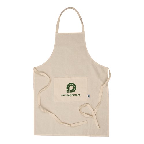 Naturfarbene Baumwollschrze mit aufgesetzter Tasche und langen Bindebndern.