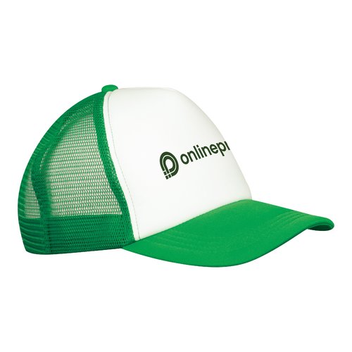 Grüne Trucker Cap mit Netzstoff und verstellbarem Verschluss.