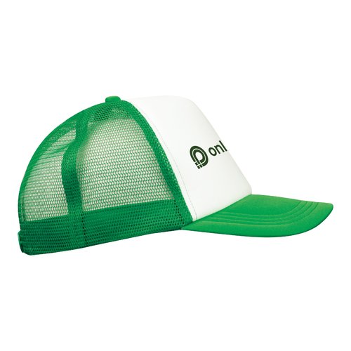 Grüne Trucker Cap mit Netzstoff und verstellbarem Verschluss.