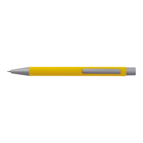 Gelbes Schreibset mit einem Stift und einem Etui.