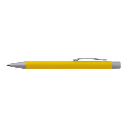 Gelbes Schreibset mit Kugelschreiber, Bleistift und Lineal.