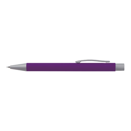 Lila Schreibset mit Kugelschreiber und Drehbleistift.