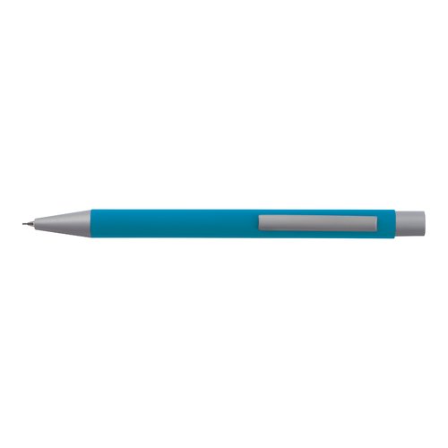 Hellblaues Schreibset mit Kugelschreiber und Etui.