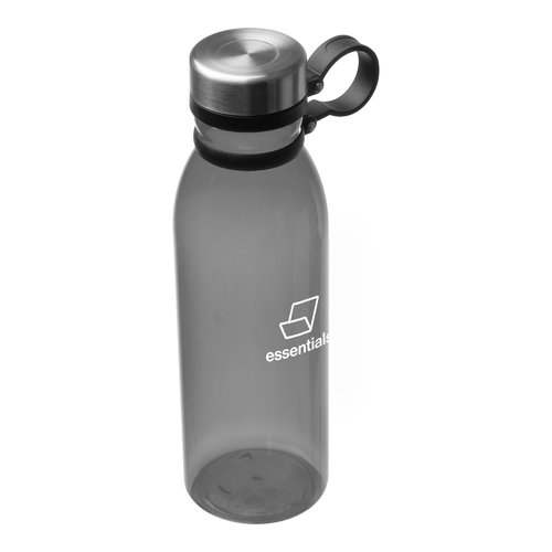 Anthrazitfarbene Trinkflasche mit Schraubverschluss und Tragegriff.