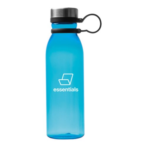 Blaue Trinkflasche aus Kunststoff mit Schraubverschluss.