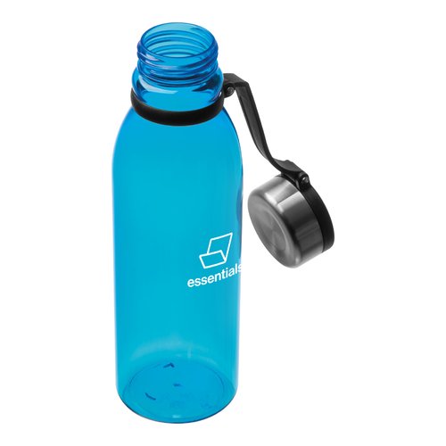 Blaue Trinkflasche aus Kunststoff mit Schraubverschluss.