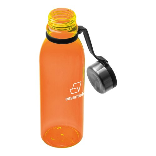 Orangefarbene Trinkflasche mit Schraubverschluss.