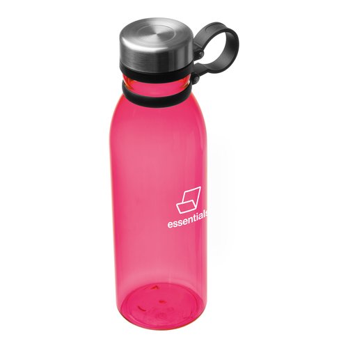 Rote Kunststoff-Trinkflasche mit Schraubverschluss und Haltegriff.