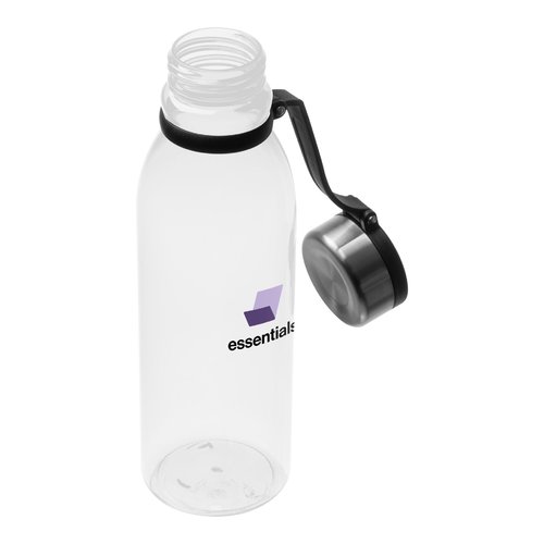 Transparente Trinkflasche aus Kunststoff mit Schraubverschluss.