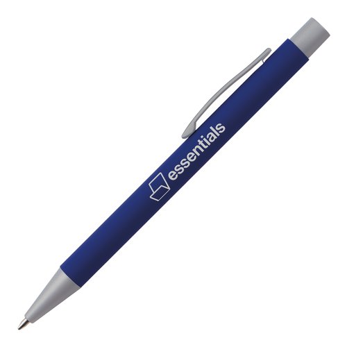 Blauer Kugelschreiber mit Clip und Druckknopf.