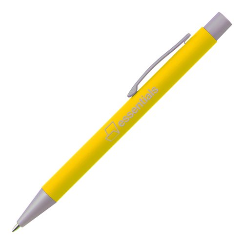 Gelber Kugelschreiber mit Clip und Druckmechanik.