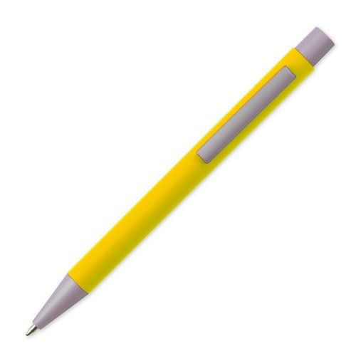 Gelber Kugelschreiber mit Clip und Druckmechanismus.