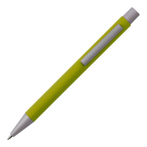 Apfelgrner Kugelschreiber mit Clip und Druckmechanismus.