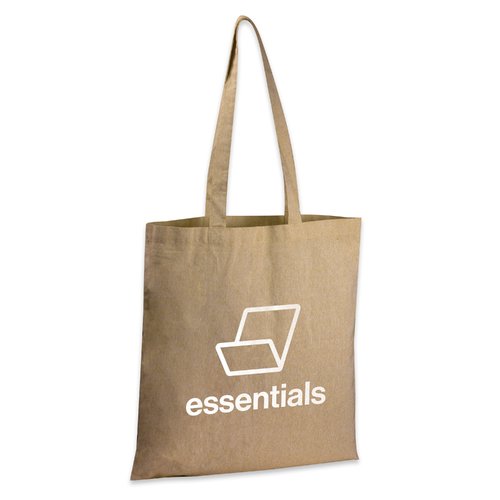 Beige Recycelte Baumwoll-Tasche mit langen Henkeln.