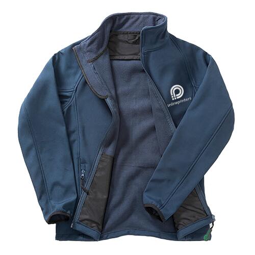 Marineblaue Softshelljacke aus Polyester f�r Herren mit durchgehendem Rei�verschluss und Seitentaschen.
