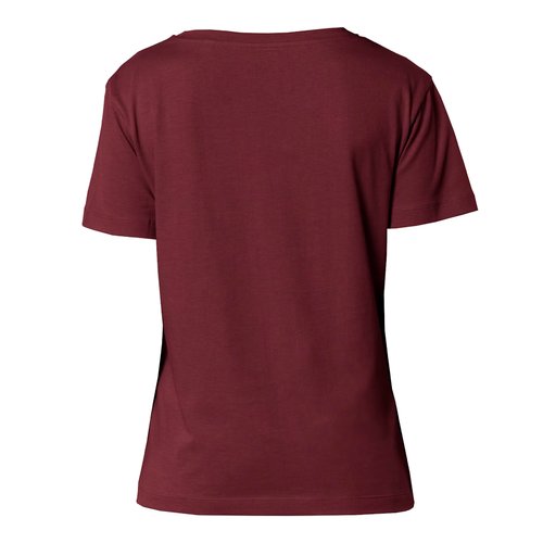 Burgunderrotes Damen T-Shirt aus Bio-Baumwolle mit kurzen �rmeln.