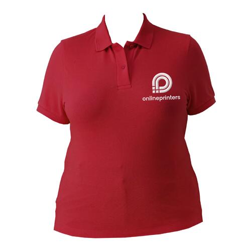 Rotes Damen-Poloshirt aus Bio-Baumwolle mit kurzem Arm.