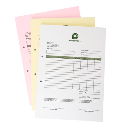 Zwei Durchschreibesatz-Stapel im Hochformat mit zweifach Lochung.