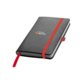 Rotes Notizbuch mit Gummiband und Lesebndchen.