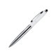 Weisser Metall-Kugelschreiber mit Touchpad und Drehmechanismus.