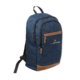 Blauer Stoff-Rucksack mit Reiverschlussfchern und verstellbaren Trgern.