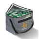 Graue Khltasche aus Polyester mit Reiverschluss und Tragegriffen.