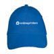 Blaue Baseballcap mit fnf Segmenten und verstellbarem Verschluss.