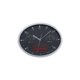 Schwarze Wanduhr mit Thermometer und Hygrometer.