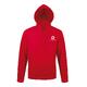 Roter Baumwoll-Polyester-Hoodie mit Kapuze und K�ngurutasche, Unisex-Schnitt.