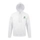 Wei�er Baumwoll-Polyester-Hoodie mit Kapuze und K�ngurutasche.