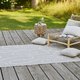 Grauer Outdoor-Teppich in individueller Form.