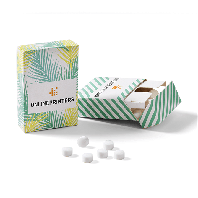 Pfefferminzdragees in Pappboxen