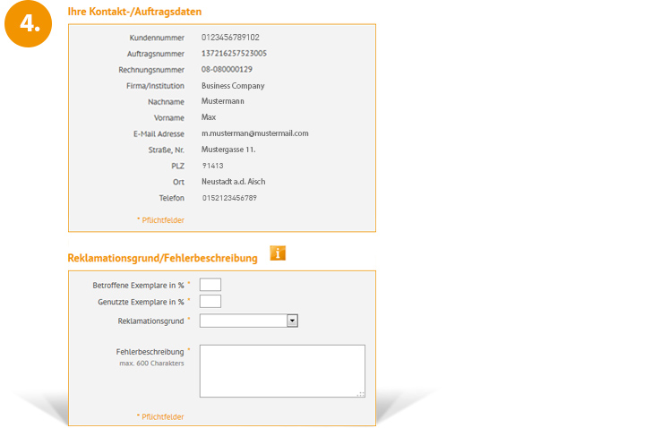 Reklamation ausf�llen und senden