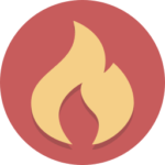 Ein gelbes Flammensymbol auf einem kreisförmigen roten Hintergrund ruft Energie hervor und ist eine lebendige Ergänzung, die den Prinzipien des Feng Shui am Arbeitsplatz entspricht.