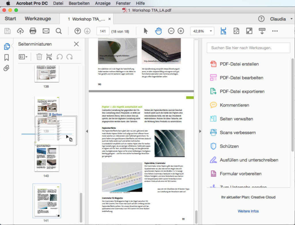 Natürlich lassen sich auch mehrere Seiten in einem Rutsch in ein anderes PDF einfügen