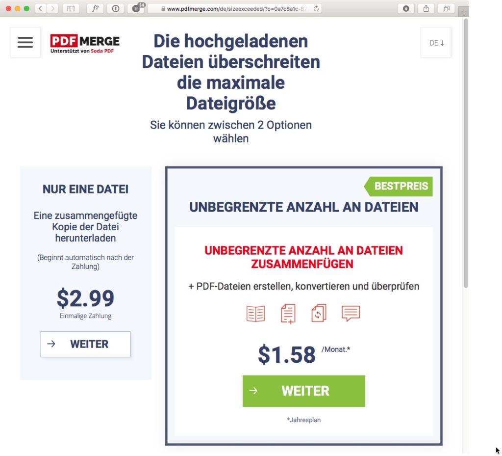 Bei pdfmerge ist nur ein Teil des Funktionsumfanges gratis nutzbar