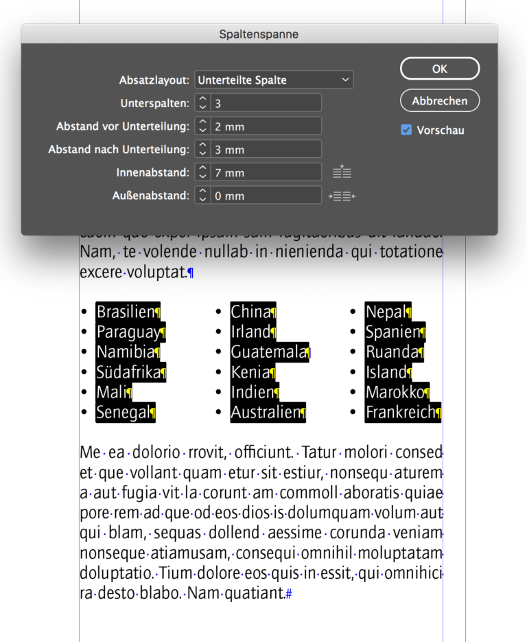 InDesign: Spaltenspanne für gute Satztechnik anwenden